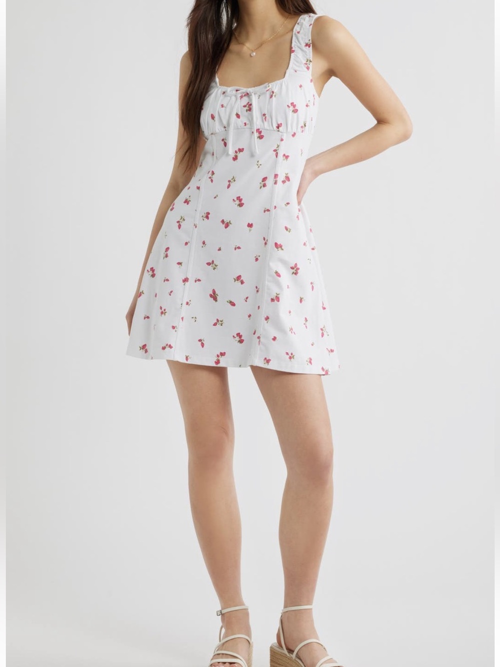 bp White Mini Dress with Pink Floral Print